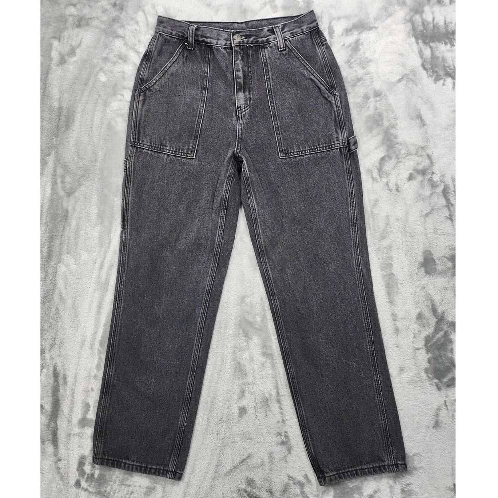 Simple Society Jeans Womens 7/28 Faded Black High Rise Relaxed Tapered Carpenter